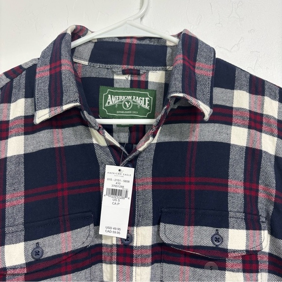 American Eagle NWT Flannel Plaid Men's Button Up Shirt Long Sleeve Small Navy - Picture 3 of 8